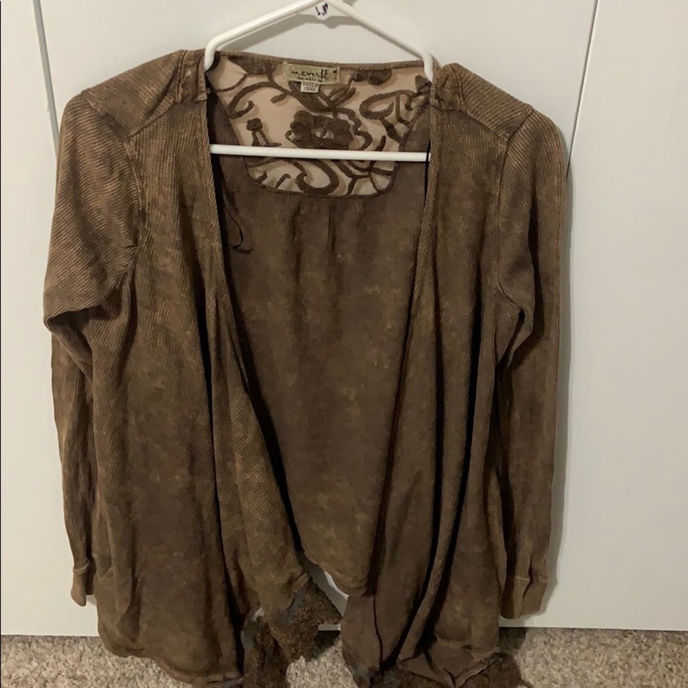 One World Distressed Brown Waterfall Cardigan